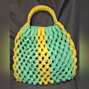 Vintage 1970's  Farmers Produce Market -Beach Bag  Homemade Macrame Mesh BoHo